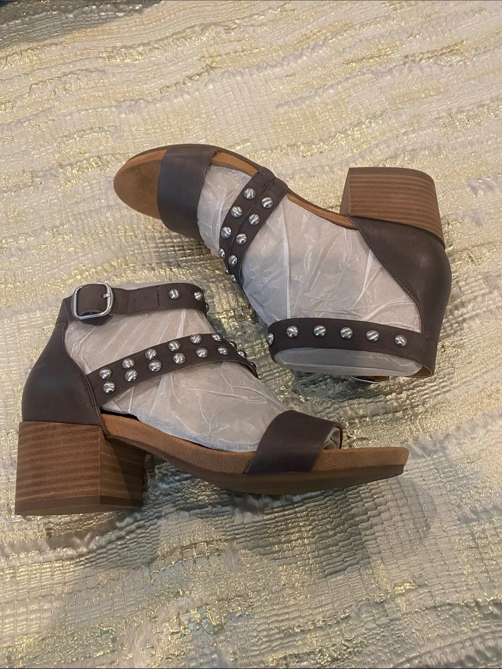 Lucky Brand Brown Studded Block Heel Sandals